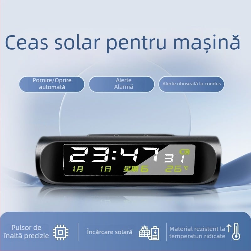Ceas auto solar cu termometru, afișaj de dată și display luminos (Brand Thousand Cards; Origine Zhejiang; Model Other; Material Other)