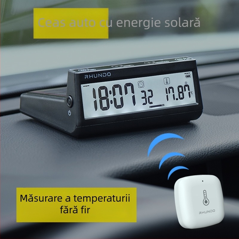 RHUNDO ceas electronic pentru mașină cu LCD luminos, termometru și higrometru