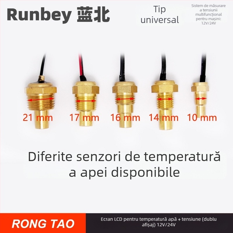 Display LED pentru autoturism RT237C — monitor digital pentru temperatura apei și tensiune, 12V/24V, cu alarmă, 0,14 kg