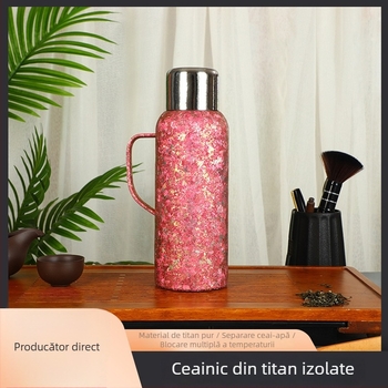 Ceainic termos din titan cu mâner, capacitate mare, izolație 6-12 ore