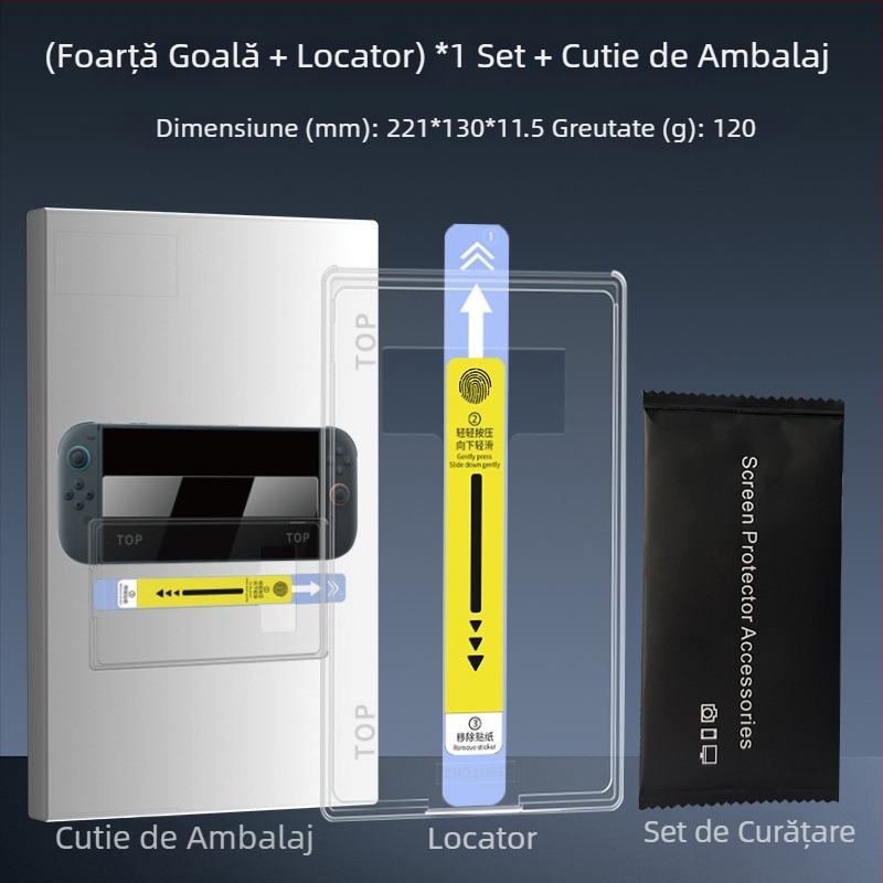 Protecție ecran Nintendo Switch OLED, sticlă Asahi 0,33 mm, folie frontală, arc 2.5D, HD, anti-lumină albastră, anti-amprente