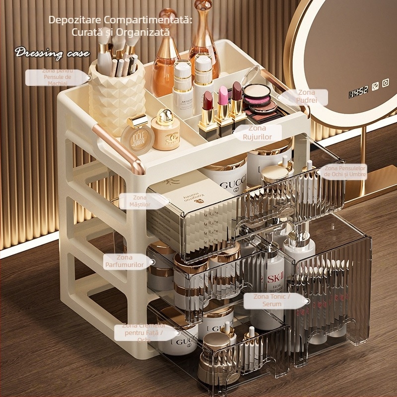 Dulap de depozitare pentru cosmetice cu sertare, organizator multistrat pentru rujuri și îngrijire a pielii; Material PP; Logo tipărit: Da; Personalizare disponibilă: Da; Lansare produs: 2025; Origine Jieyang