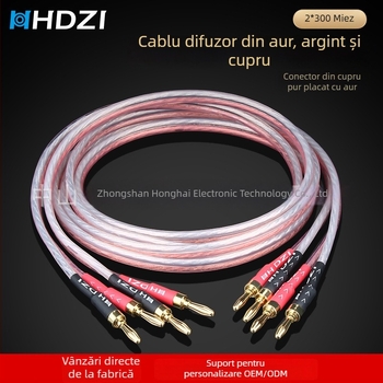 Cablu pentru difuzoare audiophile cu mufe banana duble și cablu principal de conectare audio
