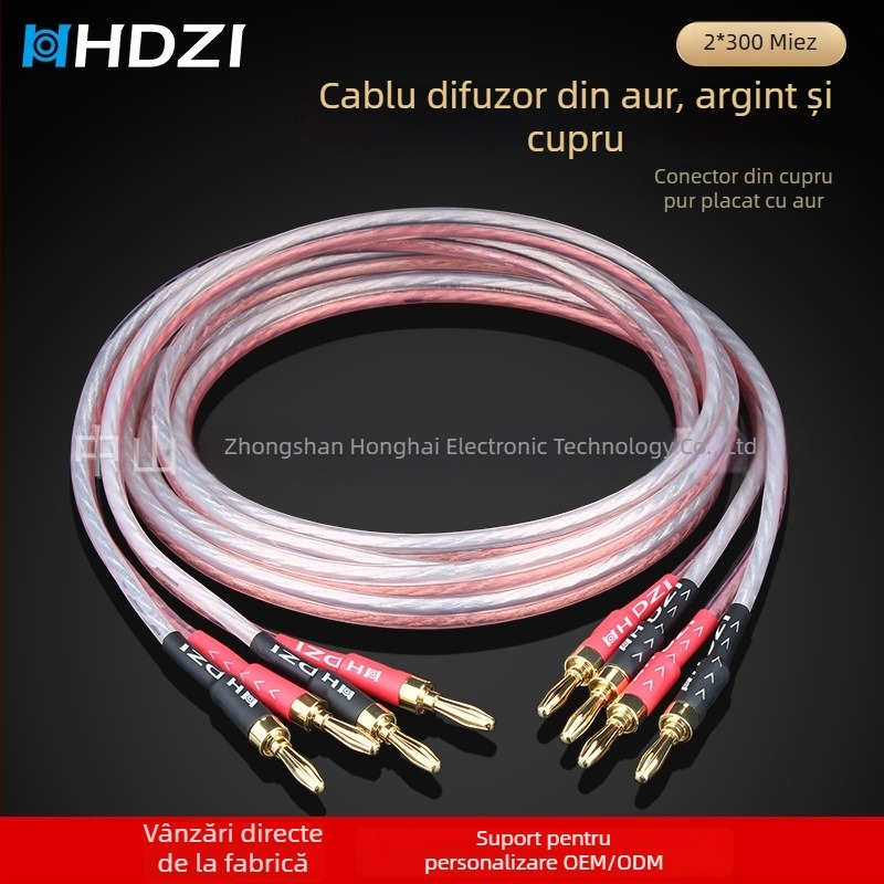 Cablu pentru difuzoare audiophile cu mufe banana duble și cablu principal de conectare audio