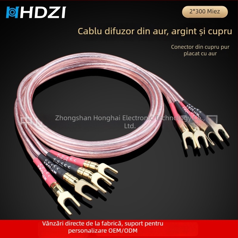 Cablu pentru difuzoare audiophile cu mufe banana duble și cablu principal de conectare audio