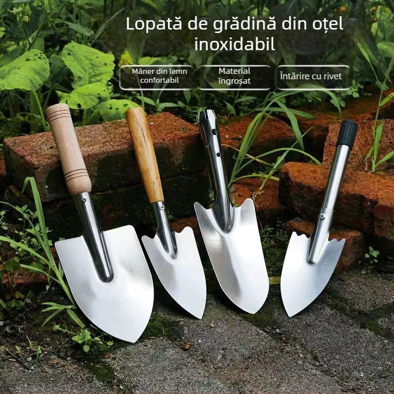 Lopată de grădină din oțel inoxidabil Bo Huang, pentru grădină, flori și îndepărtarea buruienilor