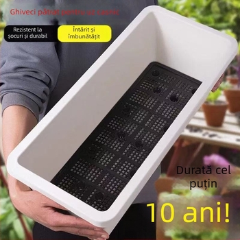 Ghiveci dreptunghiular pentru balcon, din rășină, pentru legume, cu debit de apă reglabil