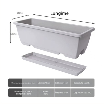 Ghiveci dreptunghiular pentru balcon, din rășină, pentru legume, cu debit de apă reglabil