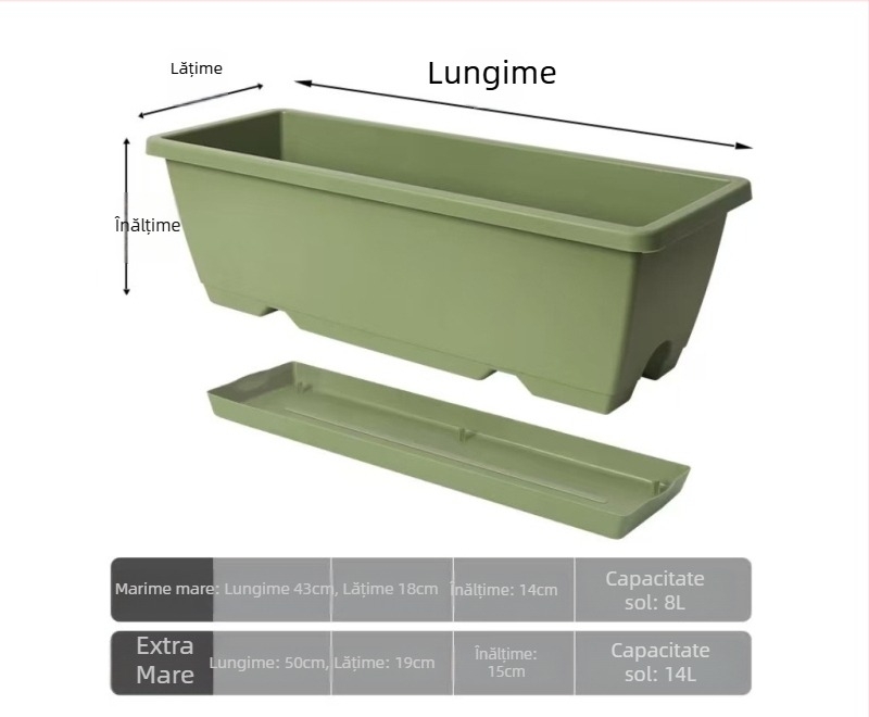 Ghiveci dreptunghiular pentru balcon, din rășină, pentru legume, cu debit de apă reglabil