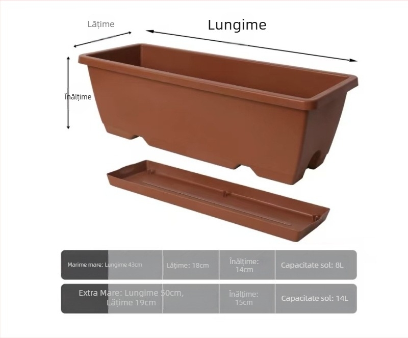 Ghiveci dreptunghiular pentru balcon, din rășină, pentru legume, cu debit de apă reglabil