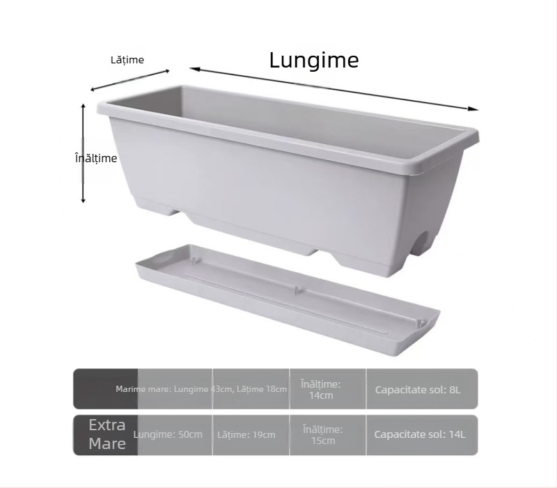 Ghiveci dreptunghiular pentru balcon, din rășină, pentru legume, cu debit de apă reglabil