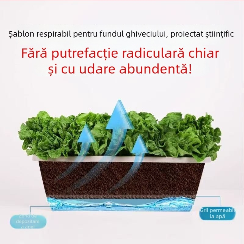 Ghiveci dreptunghiular pentru balcon, din rășină, pentru legume, cu debit de apă reglabil