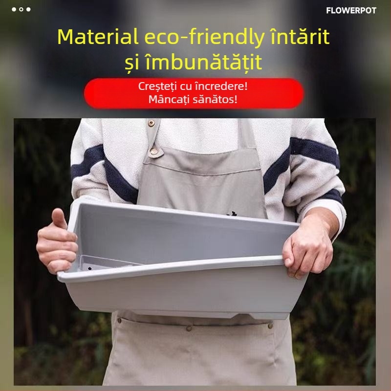 Ghiveci dreptunghiular pentru balcon, din rășină, pentru legume, cu debit de apă reglabil