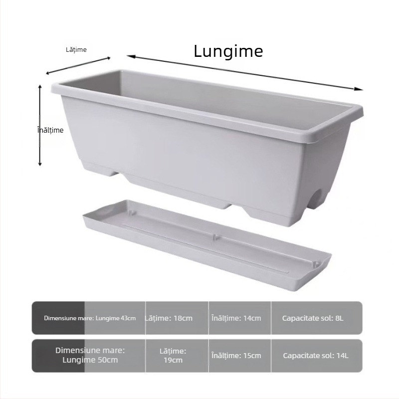Ghiveci dreptunghiular pentru balcon, din rășină, pentru legume, cu debit de apă reglabil