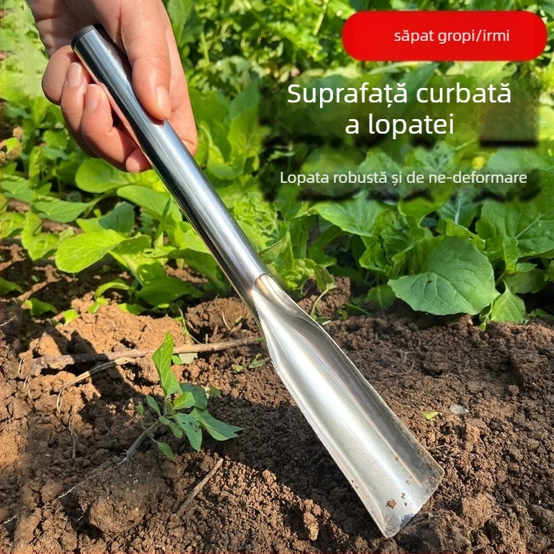 Lopată din oțel inoxidabil, într-un singur corp, pentru grădinărit — plantarea florilor și legumelor și recoltarea ierburilor sălbatice; utilizare casnică; personalizare disponibilă.