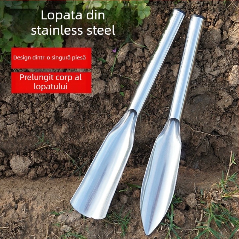 Lopată din oțel inoxidabil, într-un singur corp, pentru grădinărit — plantarea florilor și legumelor și recoltarea ierburilor sălbatice; utilizare casnică; personalizare disponibilă.