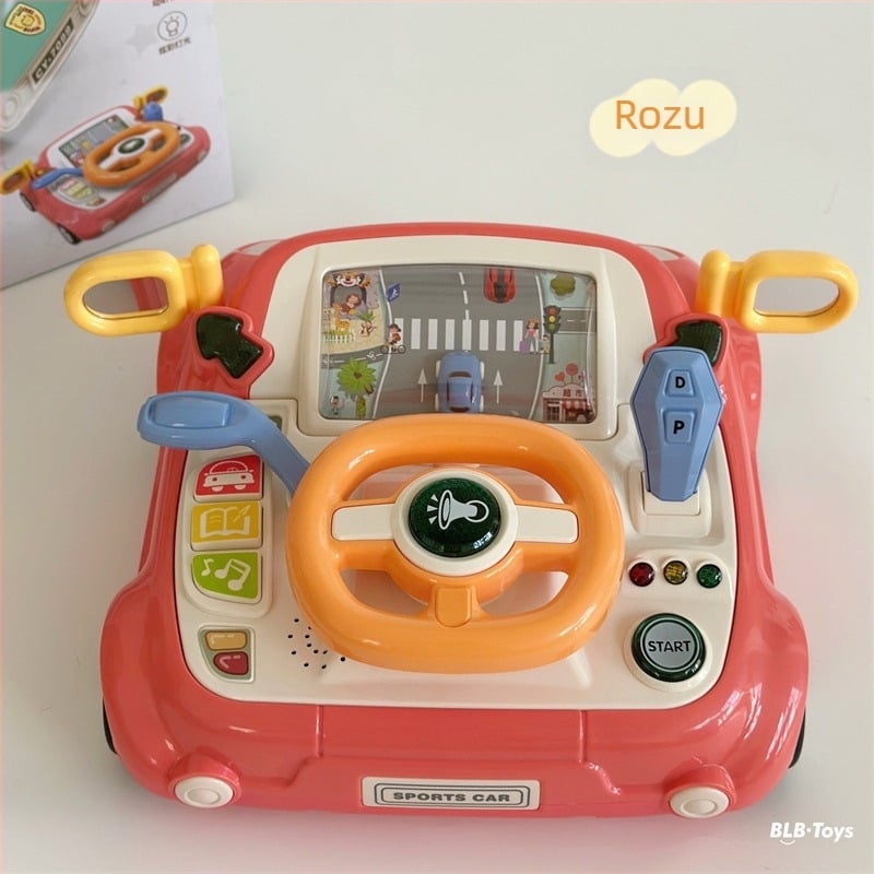 Volan de simulare a conducerii pentru copii, cu funcție muzică/vorbire, alimentat cu baterii, din plastic, destinat copiilor 4–6 ani.