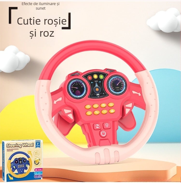 Volan mare pentru copii, cu lumini și muzică, mod poveste și joc părinte-copil, din plastic, alimentat cu baterii uscate, pentru copii 4–6 ani.