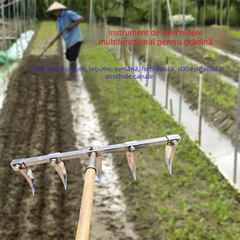 Greblă de plug pentru șanțuri de usturoi și răsaduri, unealtă veche de cultivare a legumelor și porumbului (Brand: Consultation; Domeniu: Agricultură)