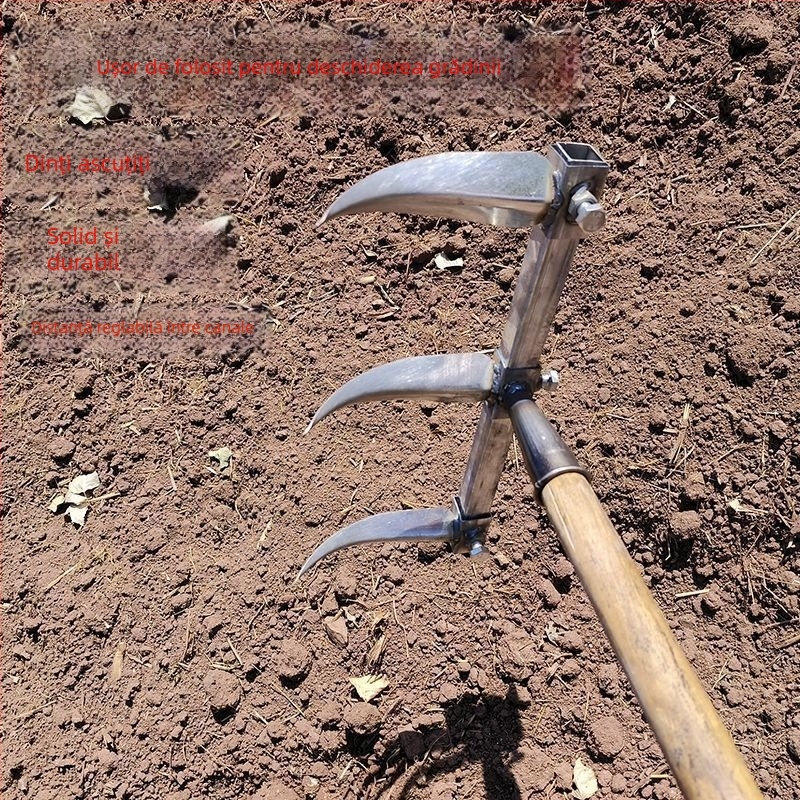 Greblă de plug pentru șanțuri de usturoi și răsaduri, unealtă veche de cultivare a legumelor și porumbului (Brand: Consultation; Domeniu: Agricultură)