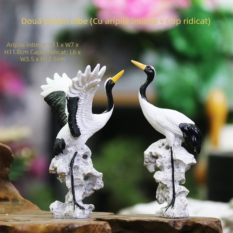 Ozdobă cu stârc în mini peisaj cu stâncă și apă curgătoare pentru bonsai - rășină naturală - stil chinezesc - marcă Little humble craftsman