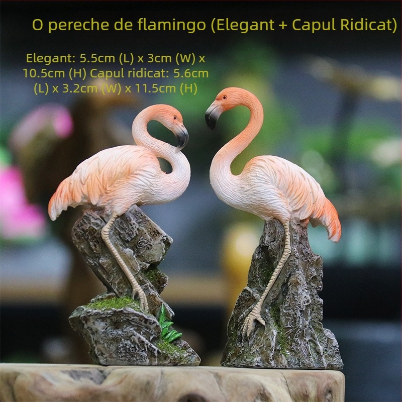 Ozdobă cu stârc în mini peisaj cu stâncă și apă curgătoare pentru bonsai - rășină naturală - stil chinezesc - marcă Little humble craftsman