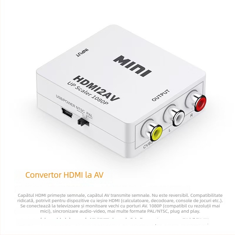 Convertor video AV către HDMI pentru console de jocuri, 1080P, compatibil cu toate sistemele, trezire de la distanță, gestionare energiei