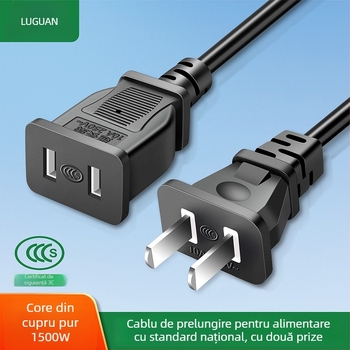 Cabluri de prelungire cu două prize, pentru uz casnic, 10A, 220–250V, carcasă din PVC, conductoare din cupru fără oxigen, 1500W