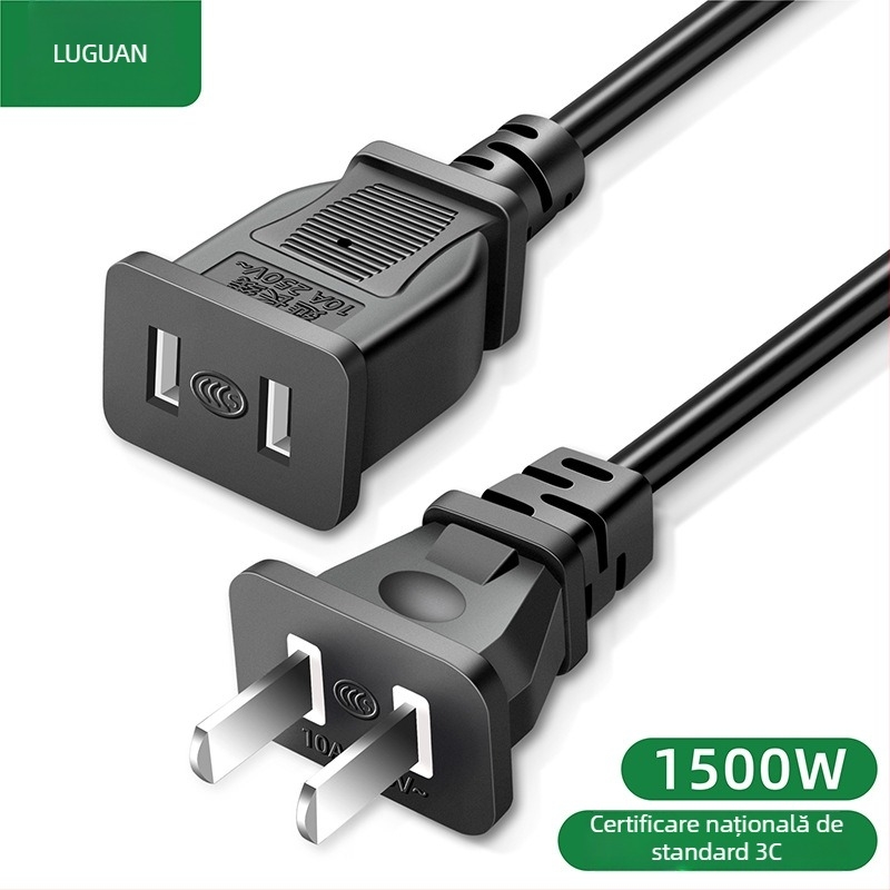 Cabluri de prelungire cu două prize, pentru uz casnic, 10A, 220–250V, carcasă din PVC, conductoare din cupru fără oxigen, 1500W