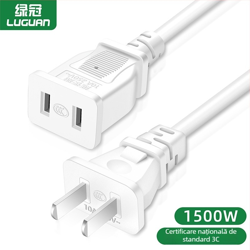 Cabluri de prelungire cu două prize, pentru uz casnic, 10A, 220–250V, carcasă din PVC, conductoare din cupru fără oxigen, 1500W