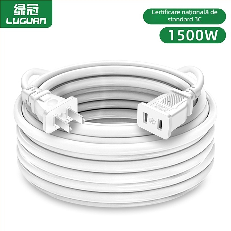 Cabluri de prelungire cu două prize, pentru uz casnic, 10A, 220–250V, carcasă din PVC, conductoare din cupru fără oxigen, 1500W