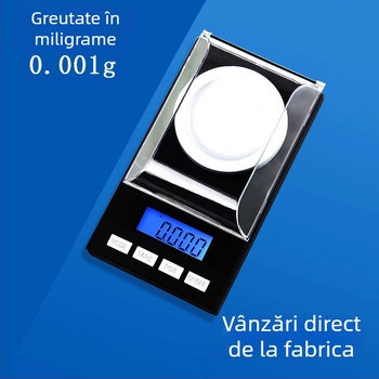Cântar electronic pentru bijuterii, model 128, capacitate 50 g, precizie 0.001 g, măsurare electronică, alimentare cu baterii AA, multifuncțional