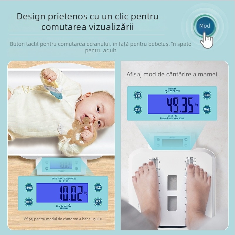 Cântar pentru nou-născuți și sugari - Design cu divizare, Alimentare USB/Baterie, Capacitate 120 kg