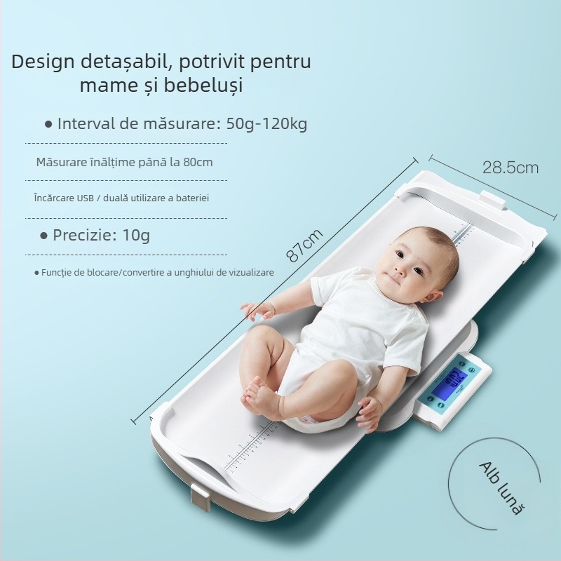 Cântar pentru nou-născuți și sugari - Design cu divizare, Alimentare USB/Baterie, Capacitate 120 kg