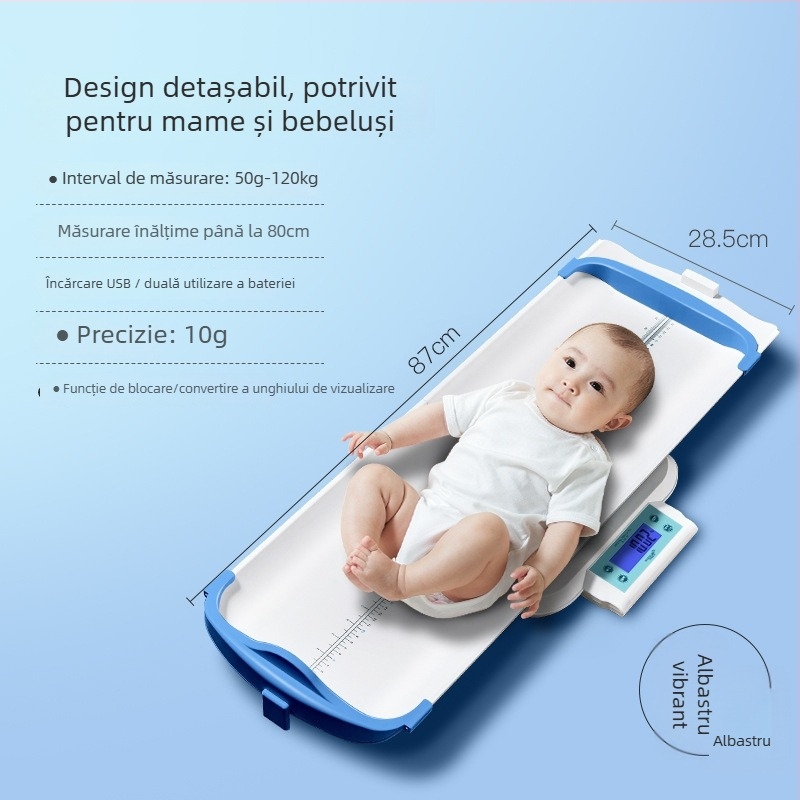 Cântar pentru nou-născuți și sugari - Design cu divizare, Alimentare USB/Baterie, Capacitate 120 kg