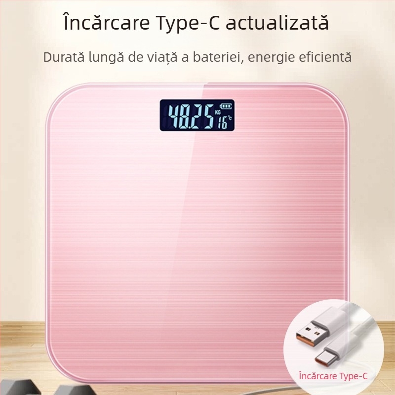 Cântar inteligent pentru uz casnic cu afișaj de temperatură și testare a grăsimii și apei — interval 0,2–180 kg, LCD, senzor de înaltă precizie, sticlă securizată