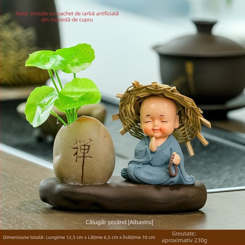 Vază – Peisaj Zen hidroponic mic, cu un călugăr în pălărie de paie, Ruijie, stil modern minimalist (Material: rășină; Brand: Ruijie; Categoria: Vază; Stil: modern minimalist; Ambalare: carton)