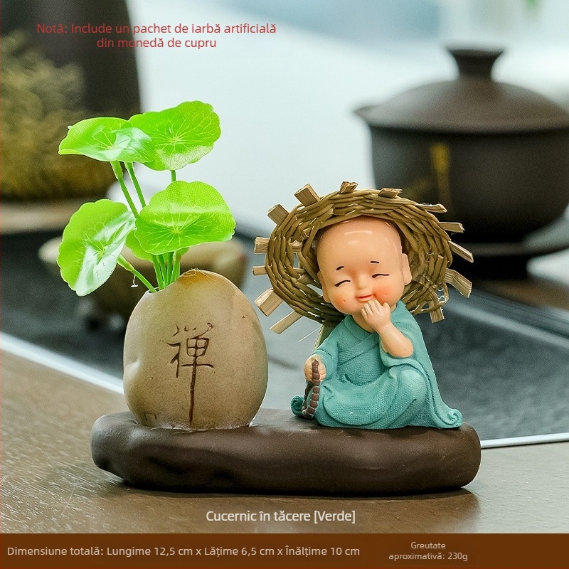 Vază – Peisaj Zen hidroponic mic, cu un călugăr în pălărie de paie, Ruijie, stil modern minimalist (Material: rășină; Brand: Ruijie; Categoria: Vază; Stil: modern minimalist; Ambalare: carton)