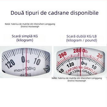 Cântar mecanic cu două scări pentru corp, mecanism cu arc, corp din metal, măsoară greutatea până la 130 kg, Kai Chuan