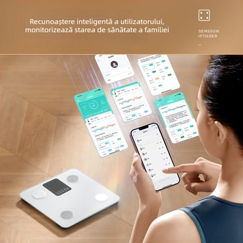 Fragrant Mountain Cântar pentru Grăsime Corporală cu Ecran Mare, Cântar Inteligent Reîncărcabil, pentru Adulți, Capacitate Maximă 150 kg