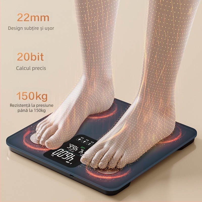 Fragrant Mountain Cântar pentru Grăsime Corporală cu Ecran Mare, Cântar Inteligent Reîncărcabil, pentru Adulți, Capacitate Maximă 150 kg