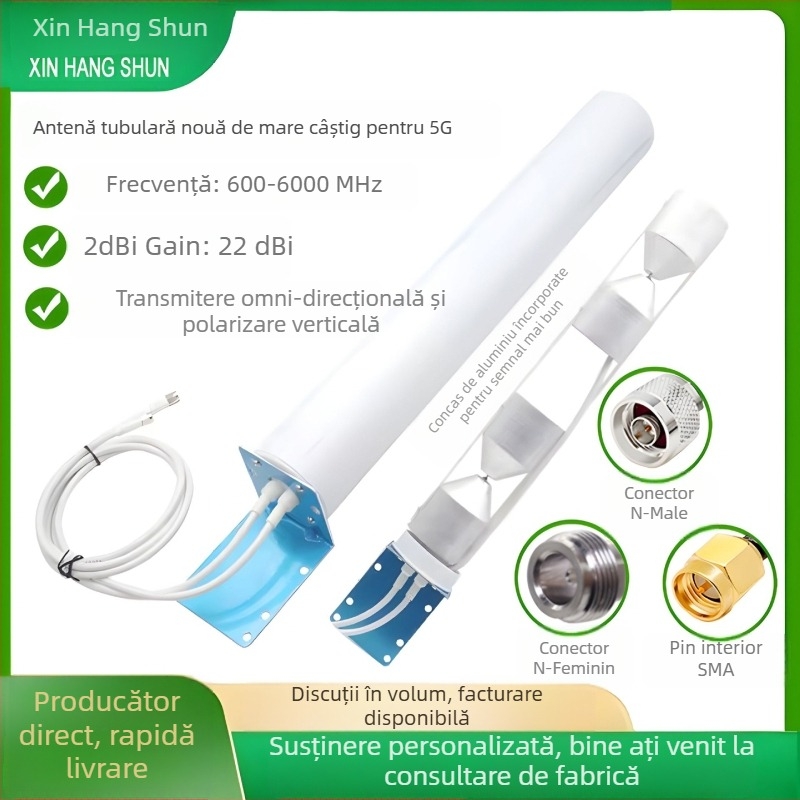 Xin Hangshun Antenă cilindrică omnidirecțională pentru semnal mobil, exterior, câștig înalt 22 dBi, compatibilă cu 2G/3G/4G/5G