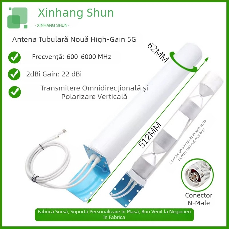 Xin Hangshun Antenă cilindrică omnidirecțională pentru semnal mobil, exterior, câștig înalt 22 dBi, compatibilă cu 2G/3G/4G/5G