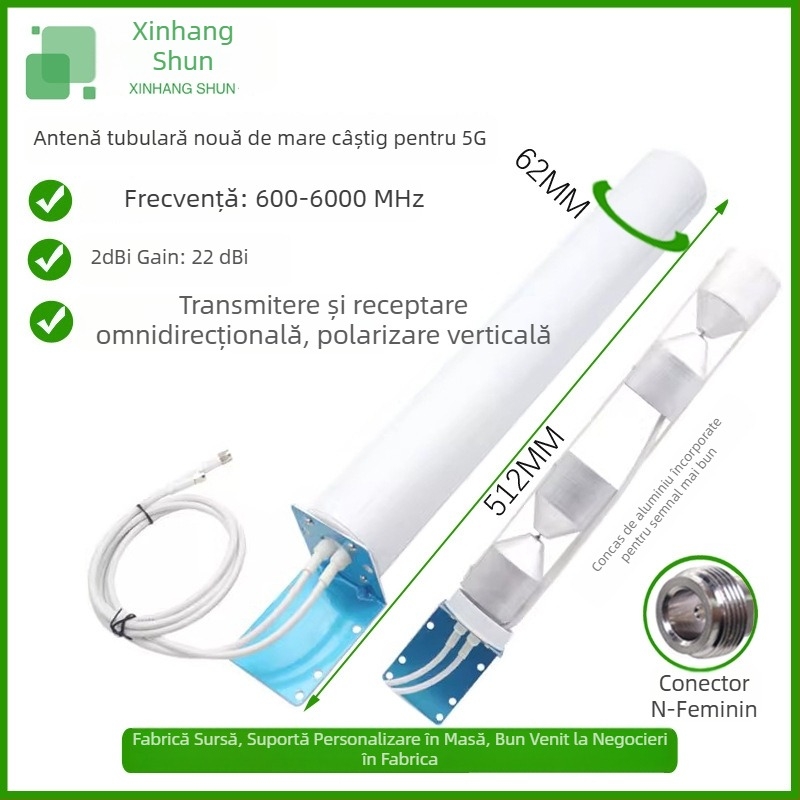Xin Hangshun Antenă cilindrică omnidirecțională pentru semnal mobil, exterior, câștig înalt 22 dBi, compatibilă cu 2G/3G/4G/5G
