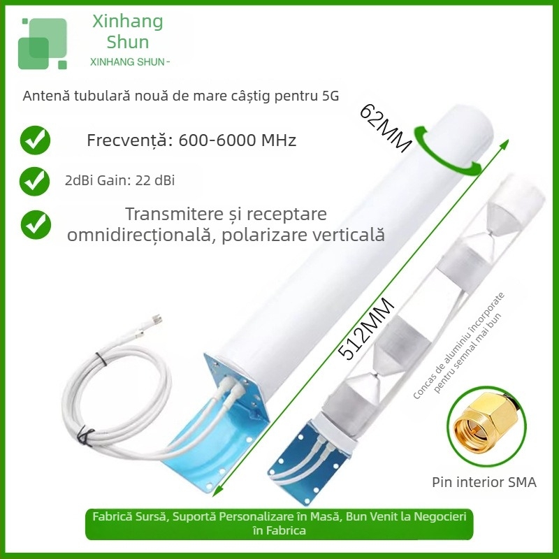 Xin Hangshun Antenă cilindrică omnidirecțională pentru semnal mobil, exterior, câștig înalt 22 dBi, compatibilă cu 2G/3G/4G/5G
