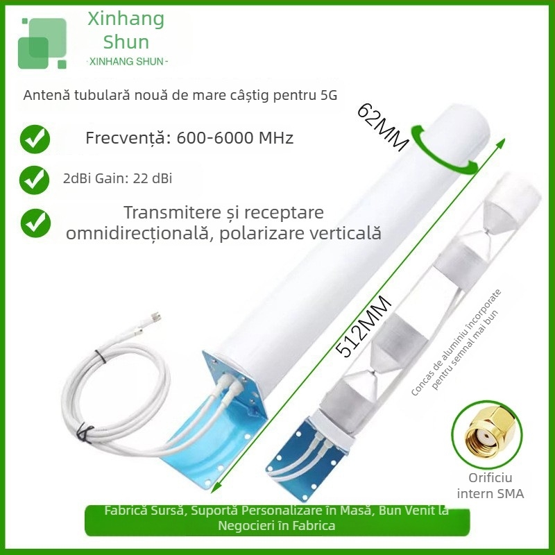 Xin Hangshun Antenă cilindrică omnidirecțională pentru semnal mobil, exterior, câștig înalt 22 dBi, compatibilă cu 2G/3G/4G/5G