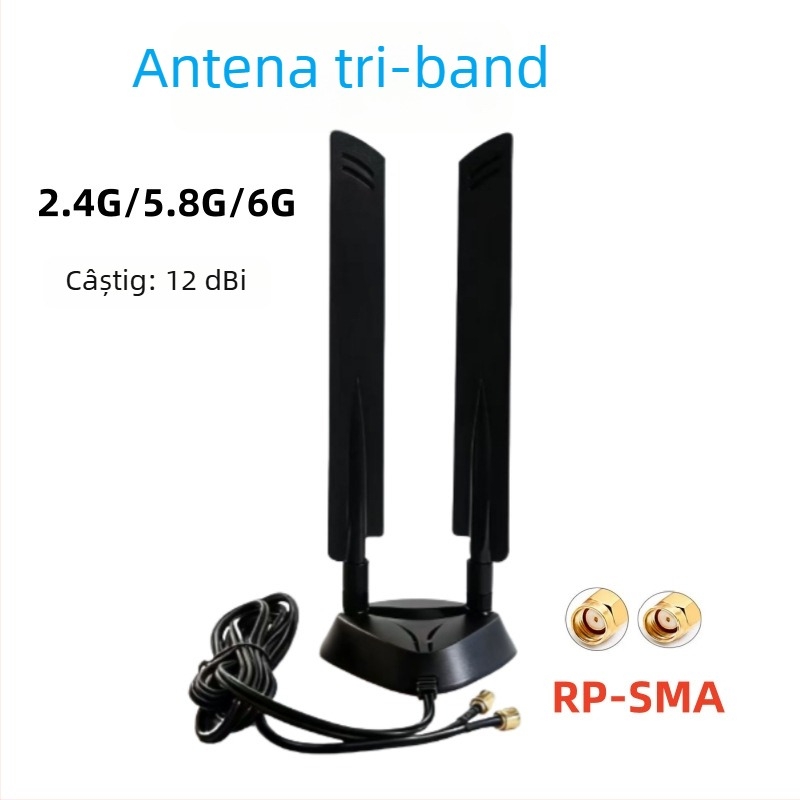 Antena omnidirecțională pentru router, 12 dBi, exterior, tri-band 2,4/5,8/6 GHz, Bluetooth