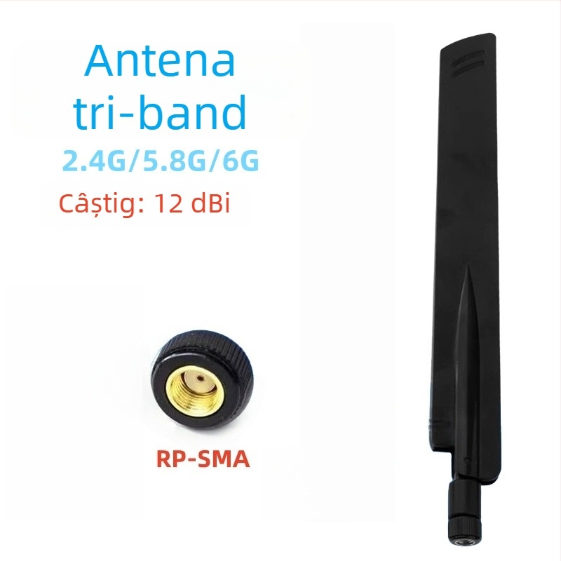 Antena omnidirecțională pentru router, 12 dBi, exterior, tri-band 2,4/5,8/6 GHz, Bluetooth
