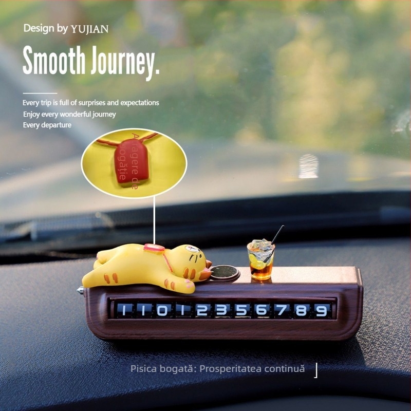 Decorațiune auto din rășină cu pisicuă norocoasă, stil desen animat, plăcuță de parcare temporară – decor interior, funcție spargere geamuri