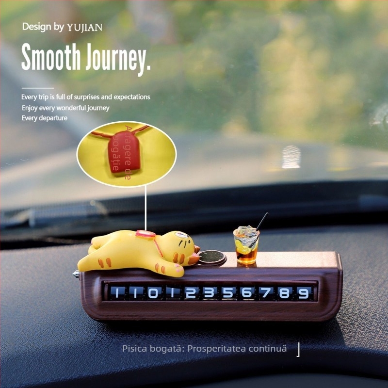 Decorațiune auto din rășină cu pisicuă norocoasă, stil desen animat, plăcuță de parcare temporară – decor interior, funcție spargere geamuri